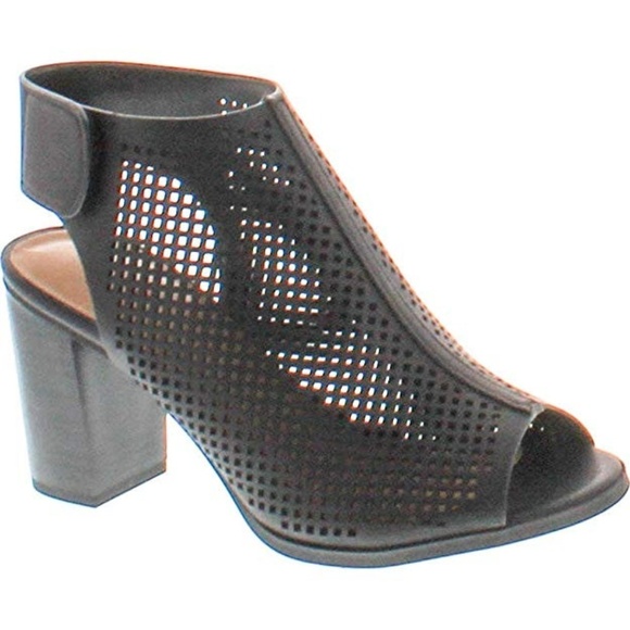 Shoes - Faux Leather Peep Toe Laser Cut Out Heels 8.5